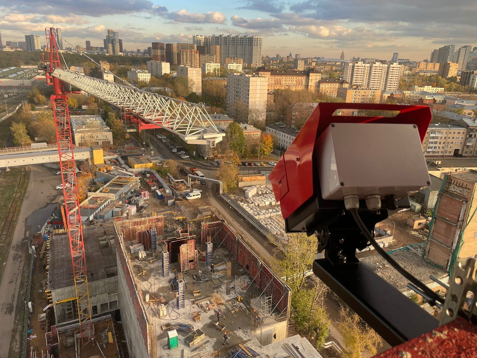 Long-term time-lapse camera overlooking an active construction site